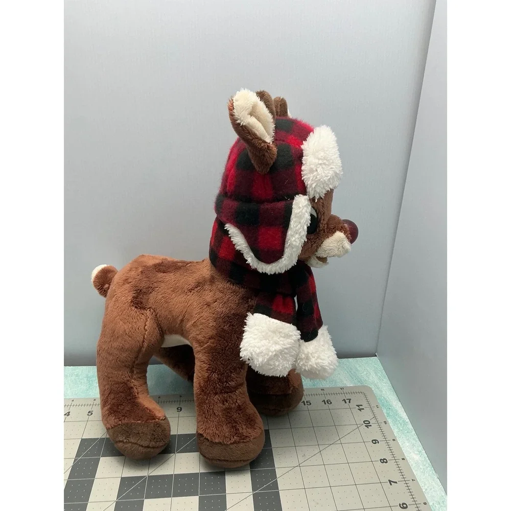 Rudolph‎ Red-Nosed Reindeer Plush Buffalo Plaid Trapper Hat Scarf Christmas 14in